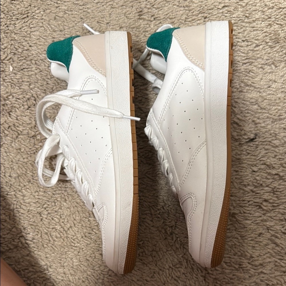 J. Crew Cream Sneakers with Green Accents